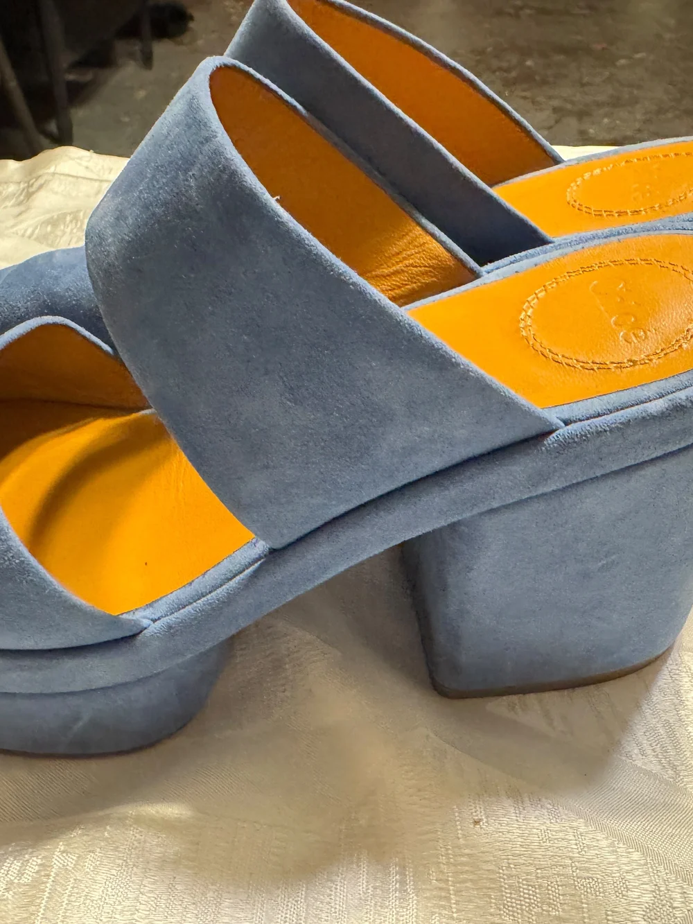 Chloe Blue Suede Platform Mule Sandals